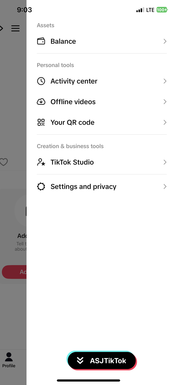 The ASJTikTok button in your profile menu