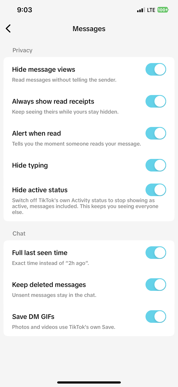 Message privacy options