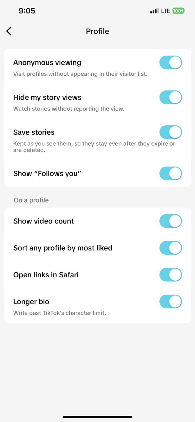 Profile options