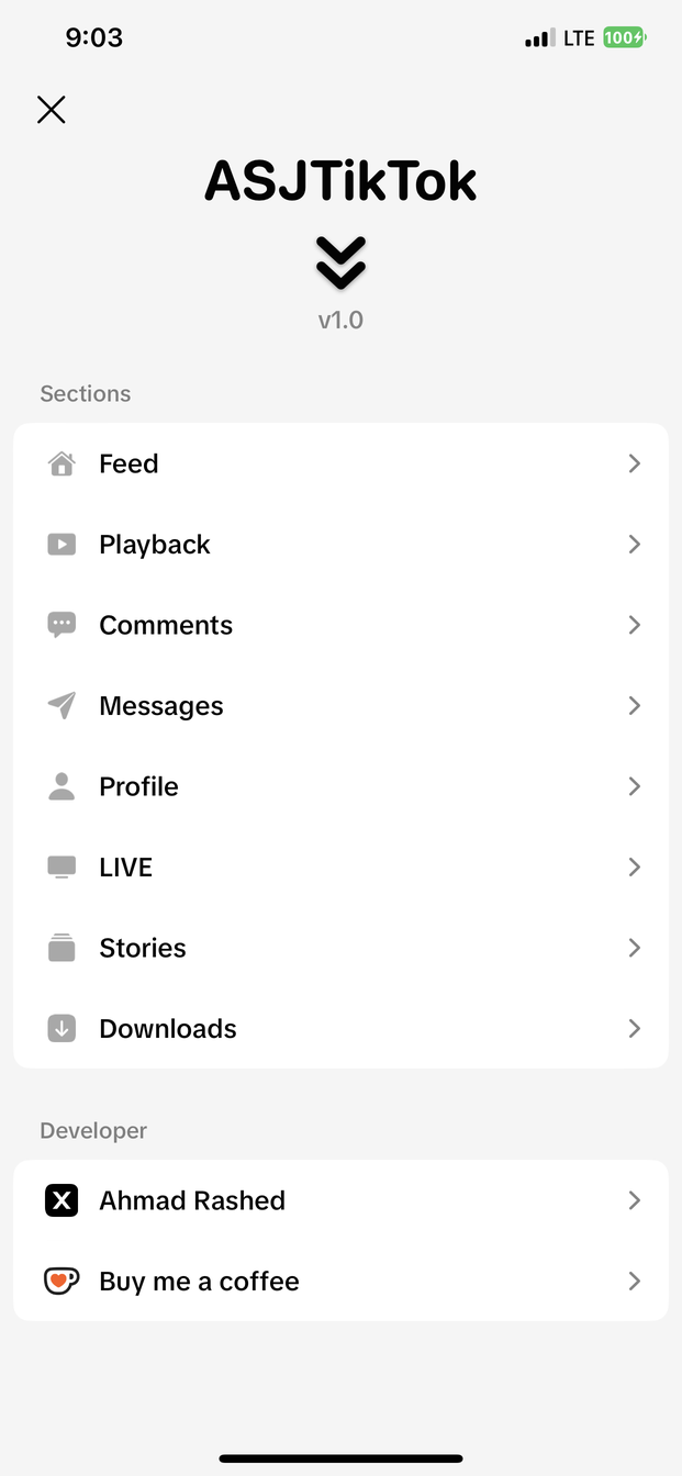The settings panel
