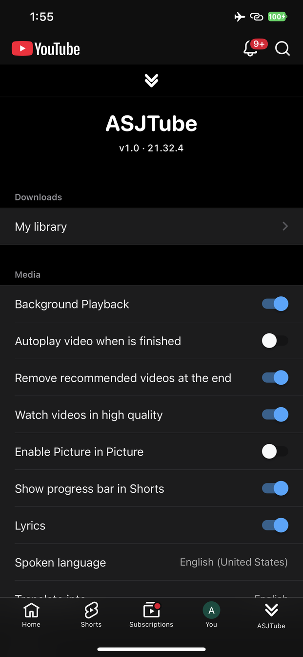 The ASJTube tab in YouTube's own bar